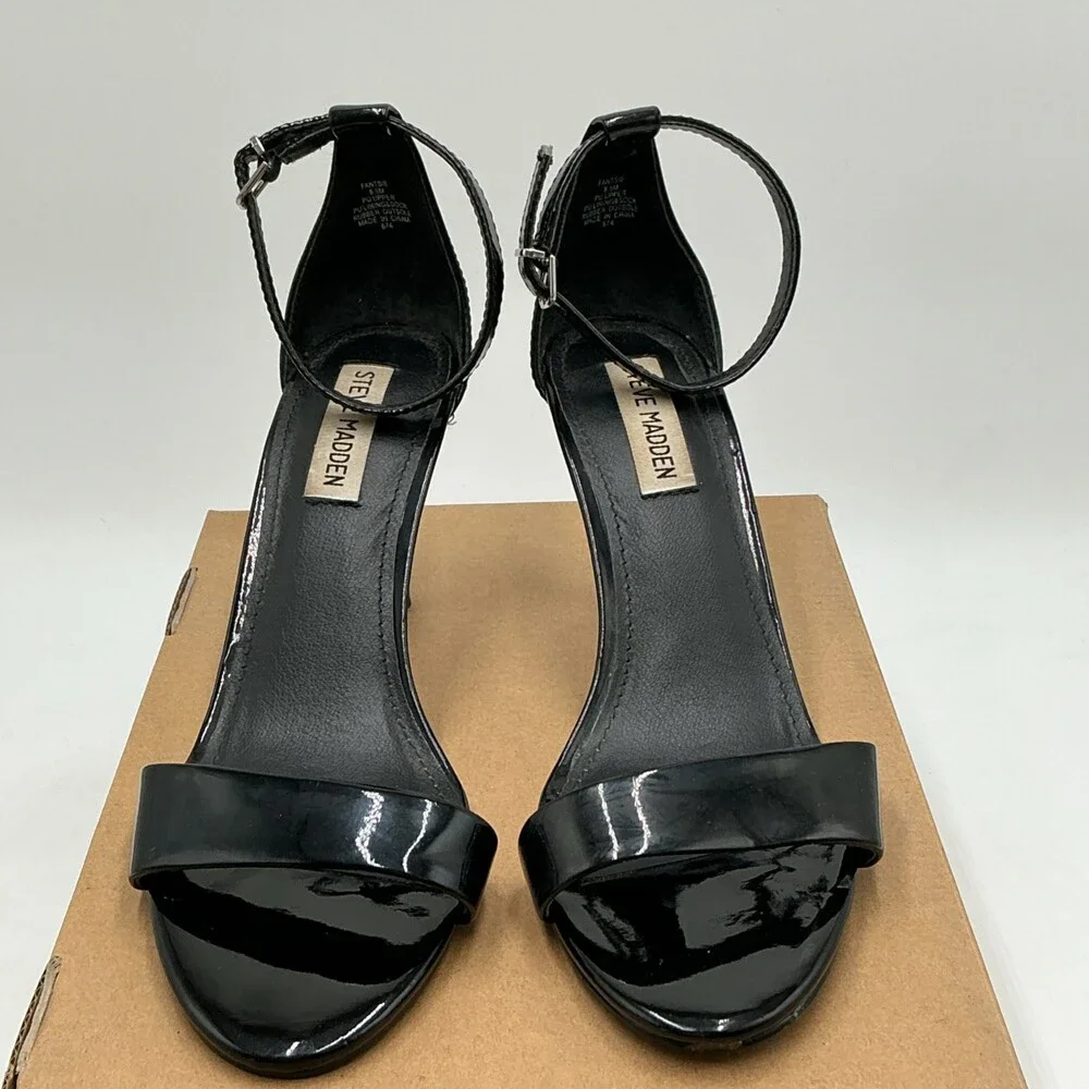 Steve Madden Fantasie Sandals Womens US 8.5 Black Leather Stiletto Heel Ebay4853